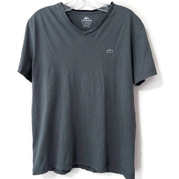 Lacoste Men's Grey Pima Cotton T Shirt Size Small Shirt V-Neck Gray - Picture 1 of 11